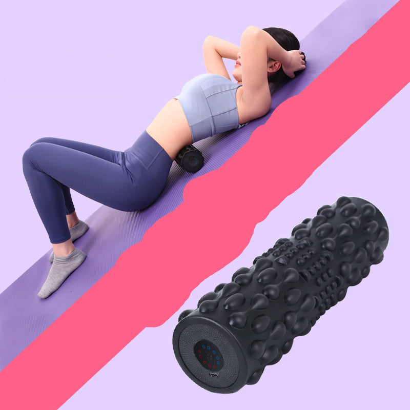 New Usb Vibrating Electric Yoga Column 5-Speed Solid Foam Shaft Massage Stick Massager Rolling Shaft Pu Material