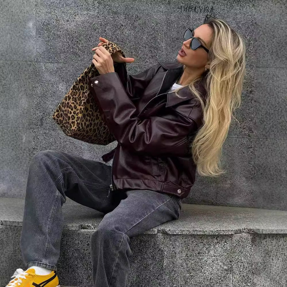 Solid Color Lapel Zipper Jacket Fashion