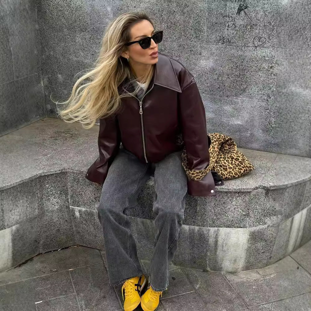 Solid Color Lapel Zipper Jacket Fashion