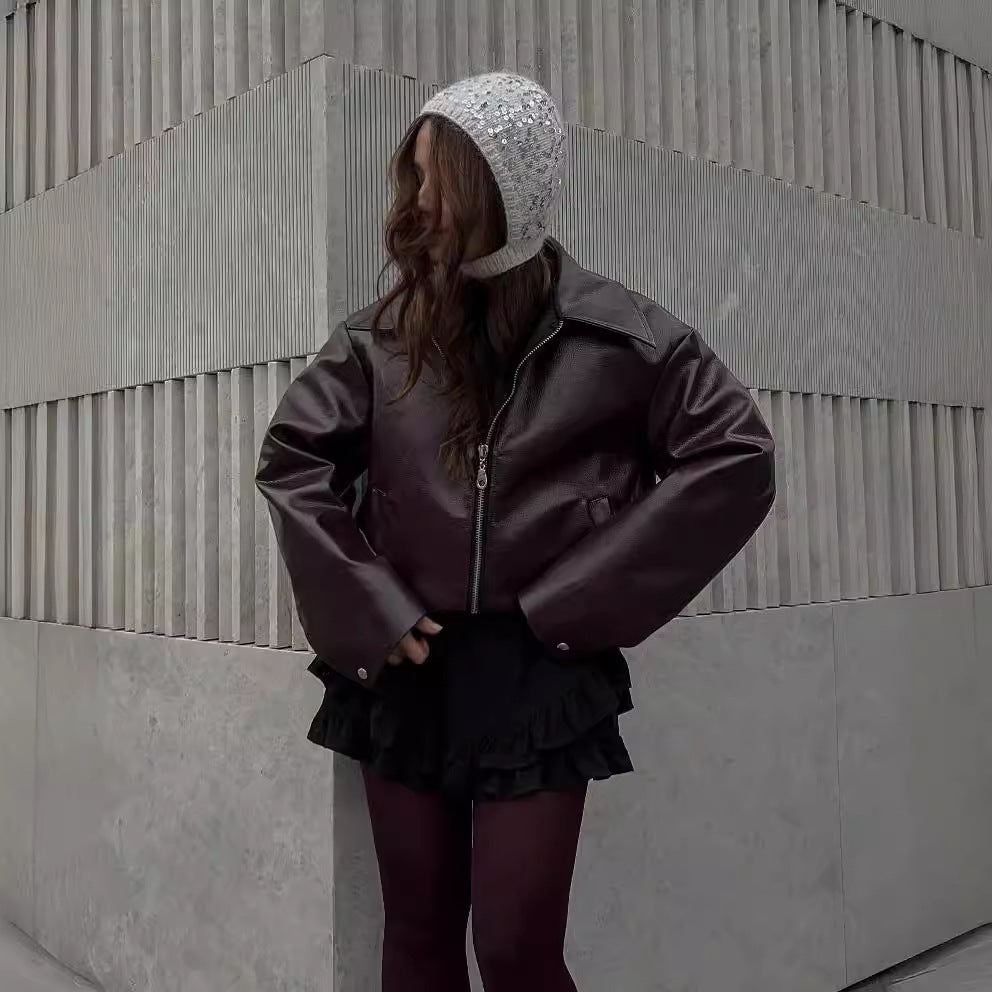 Solid Color Lapel Zipper Jacket Fashion