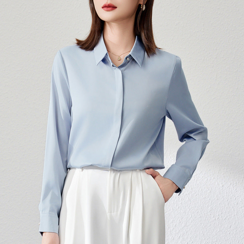 Graceful Satin Top OL Business Clothing Shirt For Women