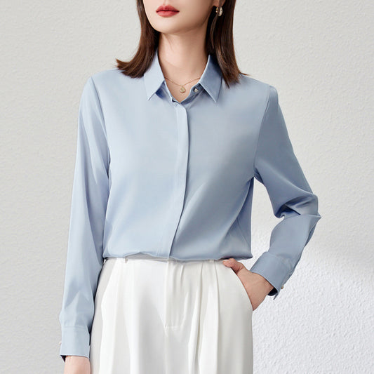 Graceful Satin Top OL Business Clothing Shirt For Women