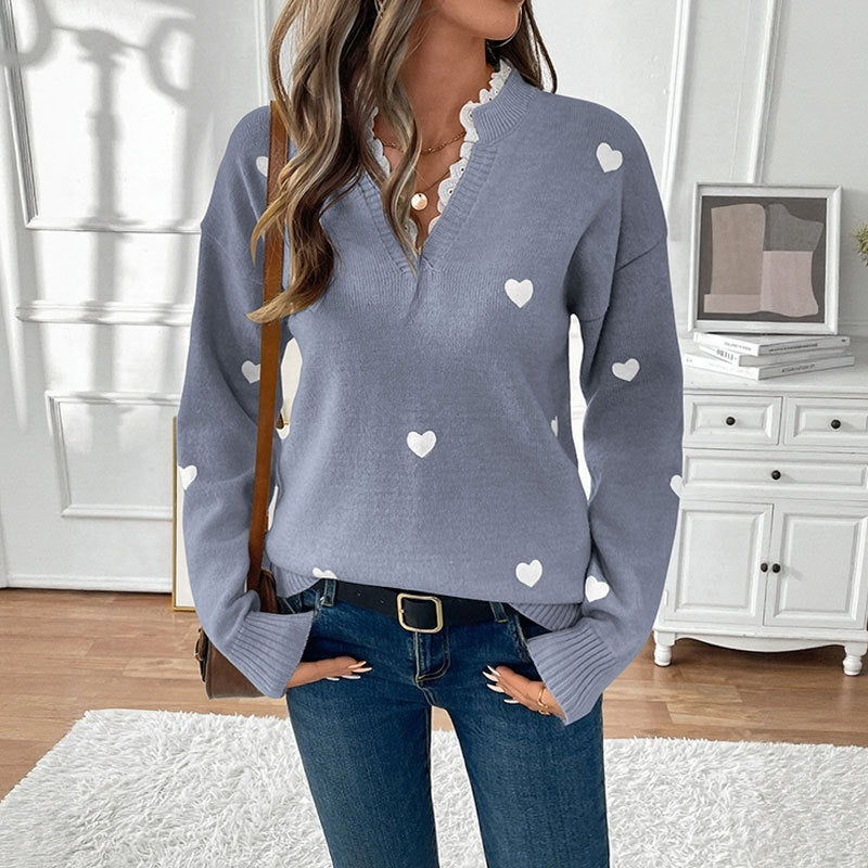 Valentine's Day Clothing V-neck Love Sweater For Women