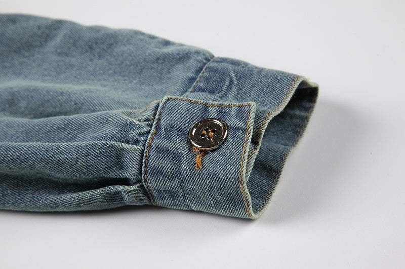 Long-sleeved Denim Shirt Women Retro Distressed