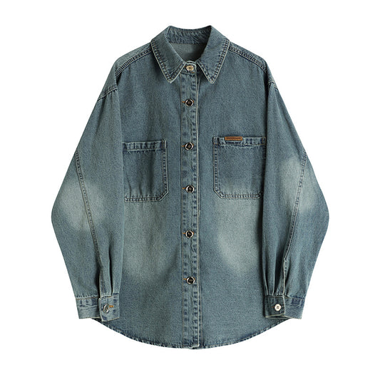 Long-sleeved Denim Shirt Women Retro Distressed