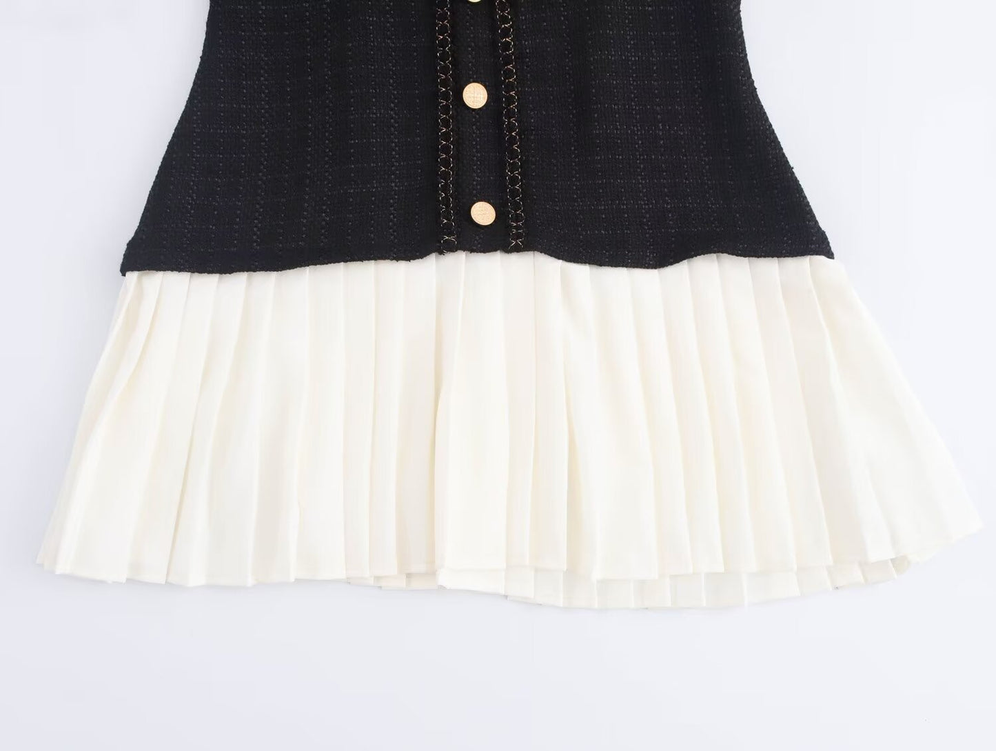 Autumn Women Clothing Retro Elegant Coarse Woven Stitching Pleated Dress