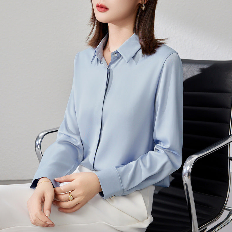 Graceful Satin Top OL Business Clothing Shirt For Women